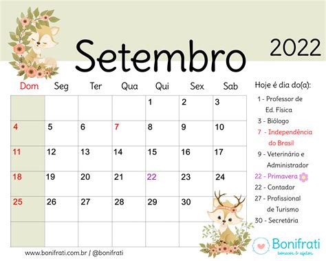 calendario do mes de setembro 2022